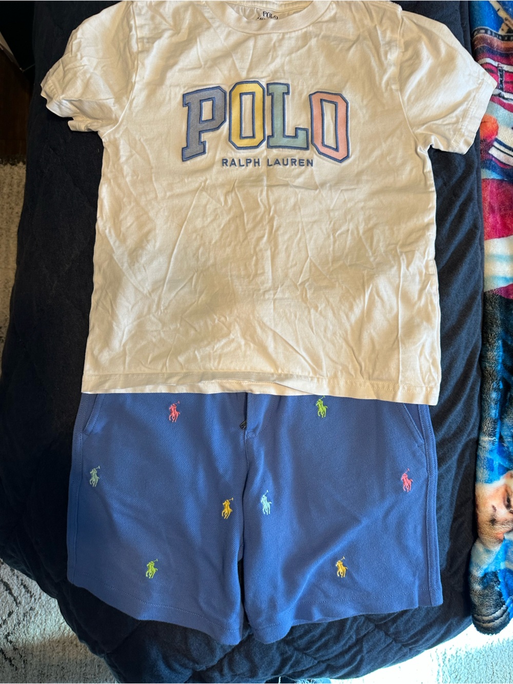 🐎Polo by Ralph Lauren Kids White Logo Tee with Blue Embroidered Polo Shirt